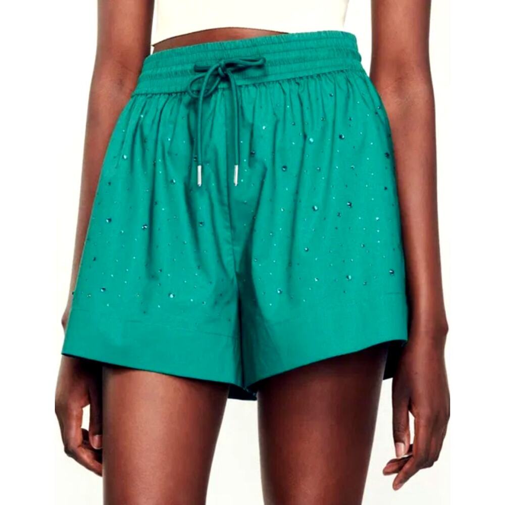 Sandro Women's Emerald Green Tel Aviv Rhinestone Shorts Size 40 | Large